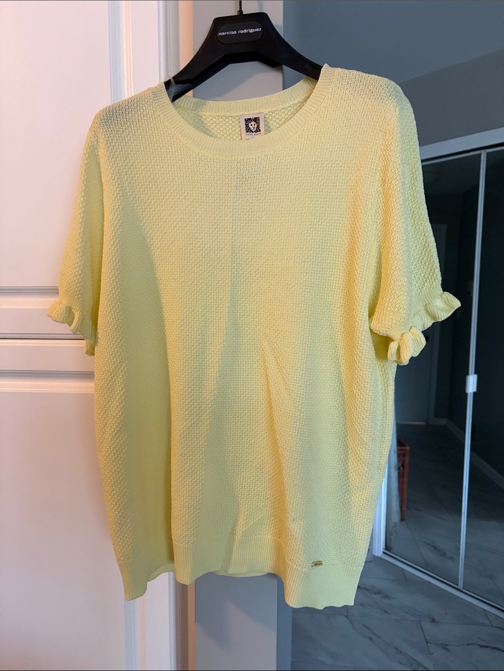 Anne Klein Pale Yellow Short Sleeve Knit Top NWT size large